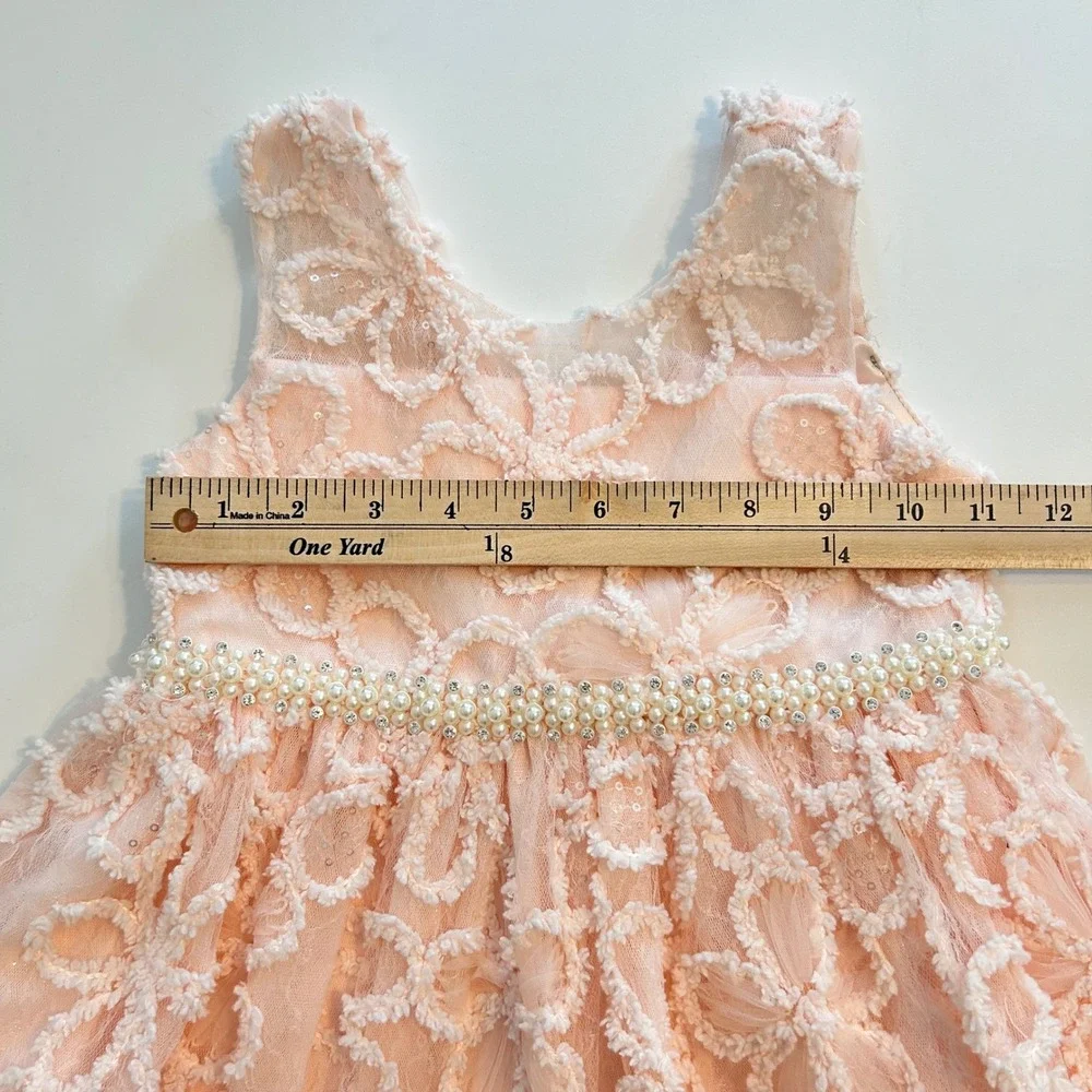 American Princess Pink Floral Pearl Rhinestone Waist Sleeveless Dress‎ 4 Kids